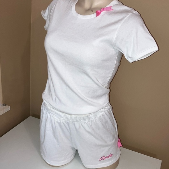 Bride Size Medium White Bride Short W/Pink Ribbons & White Baby Tee W/Pink Bow - Picture 2 of 9